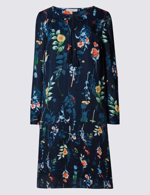 Floral Print Lined Long Sleeve Dress
